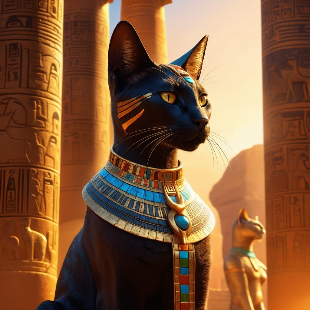 Egyptian Goddess Bastet in Golden Light