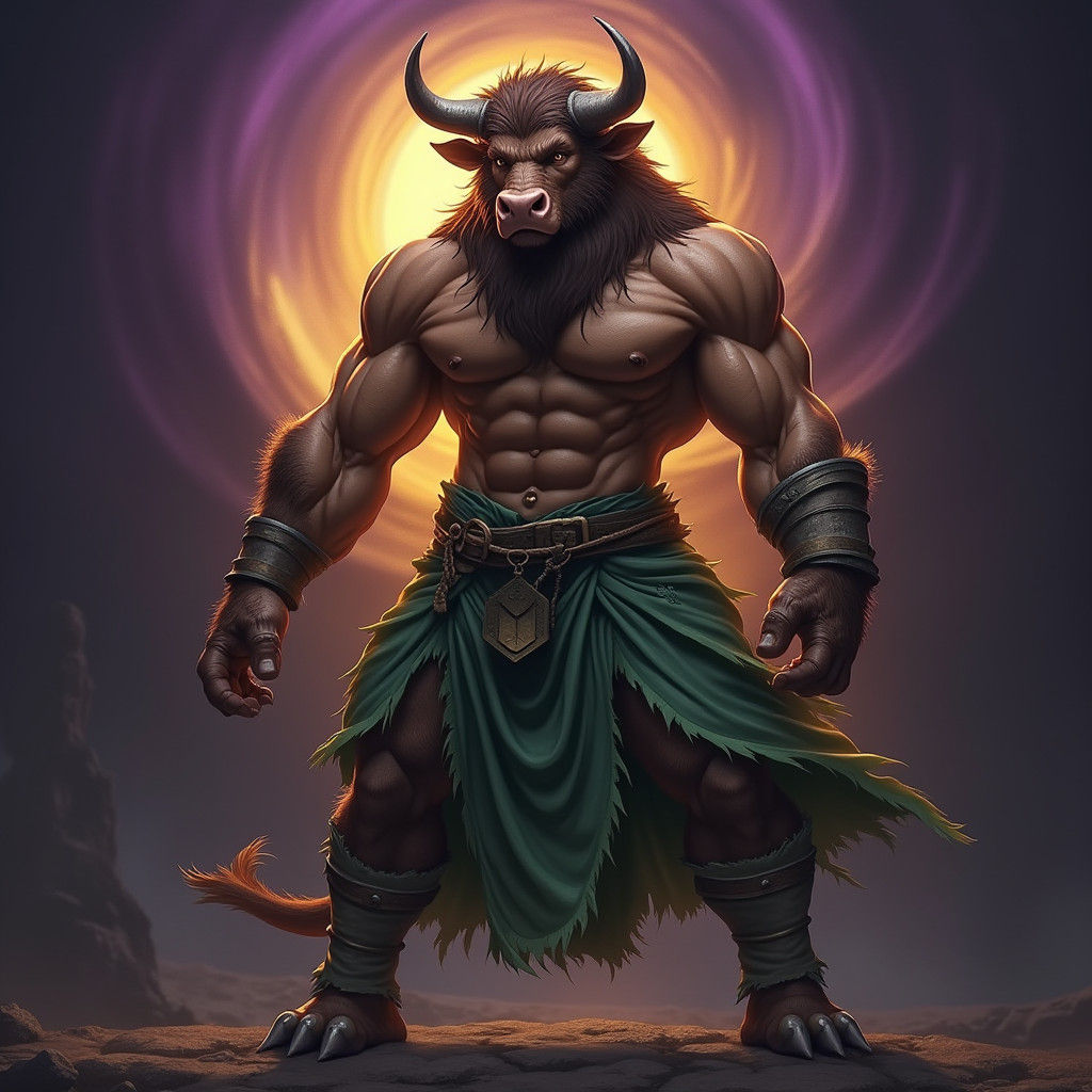 Majestic Bull-Man in Kilt, Dark Fantasy Art