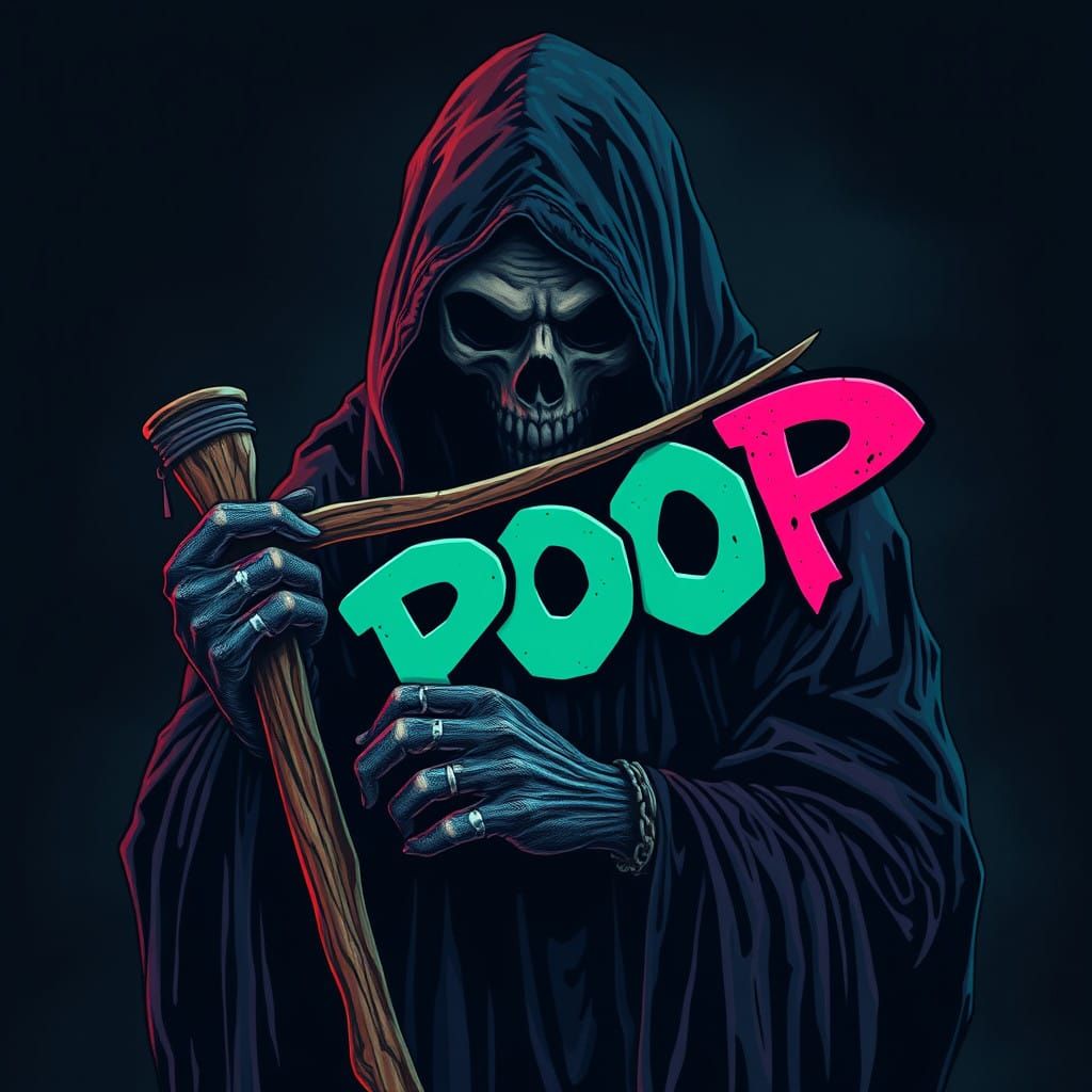 Dark Death Figure Wields POP Sickle in Vibrant Graffiti Styl...