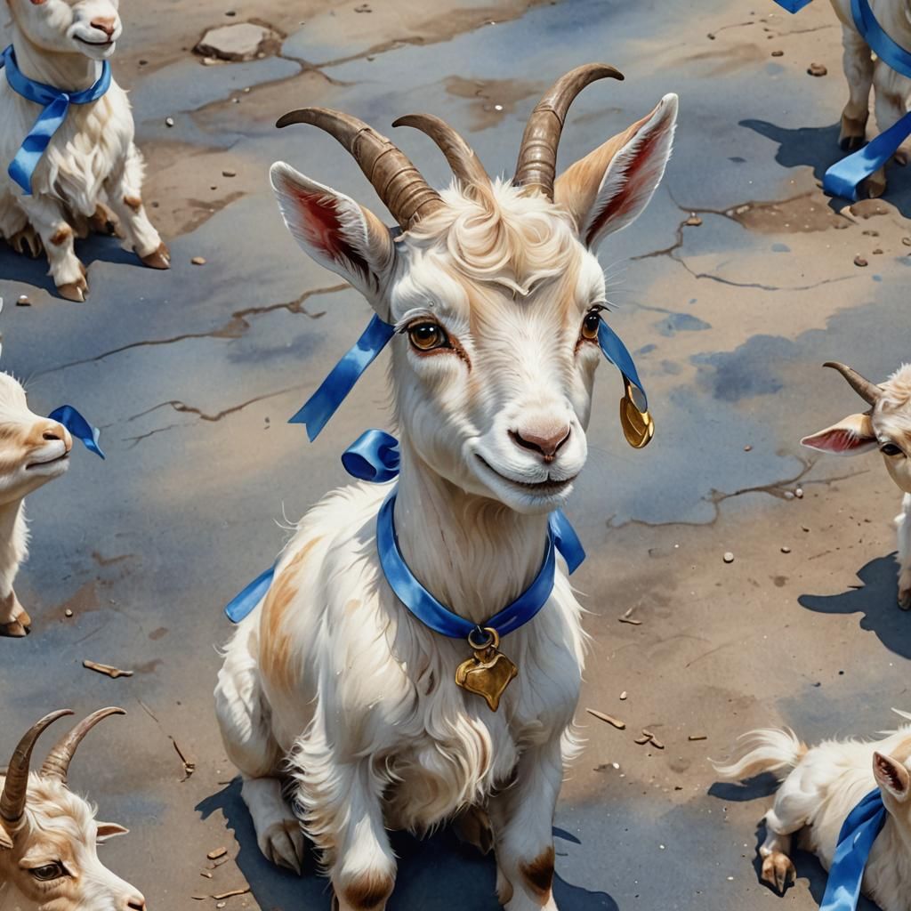 Bashful Goat with Bell: Watercolor Oil Mix