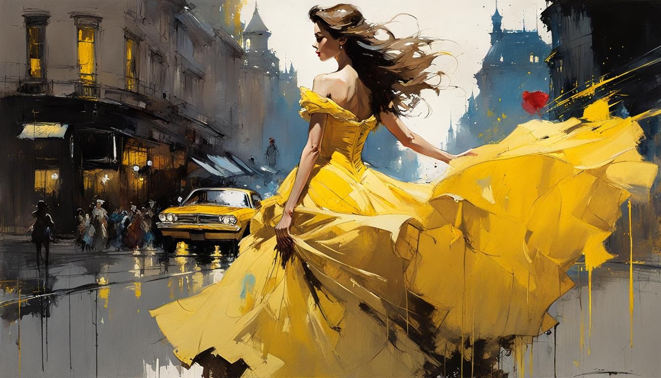 Belle in Yellow Ballgown: Detailed Digital Painting
