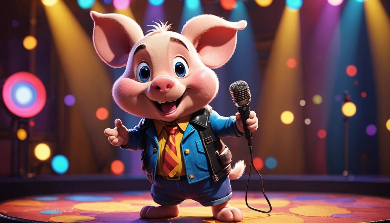 Porky Pig on Stage in Vibrant Anime Style