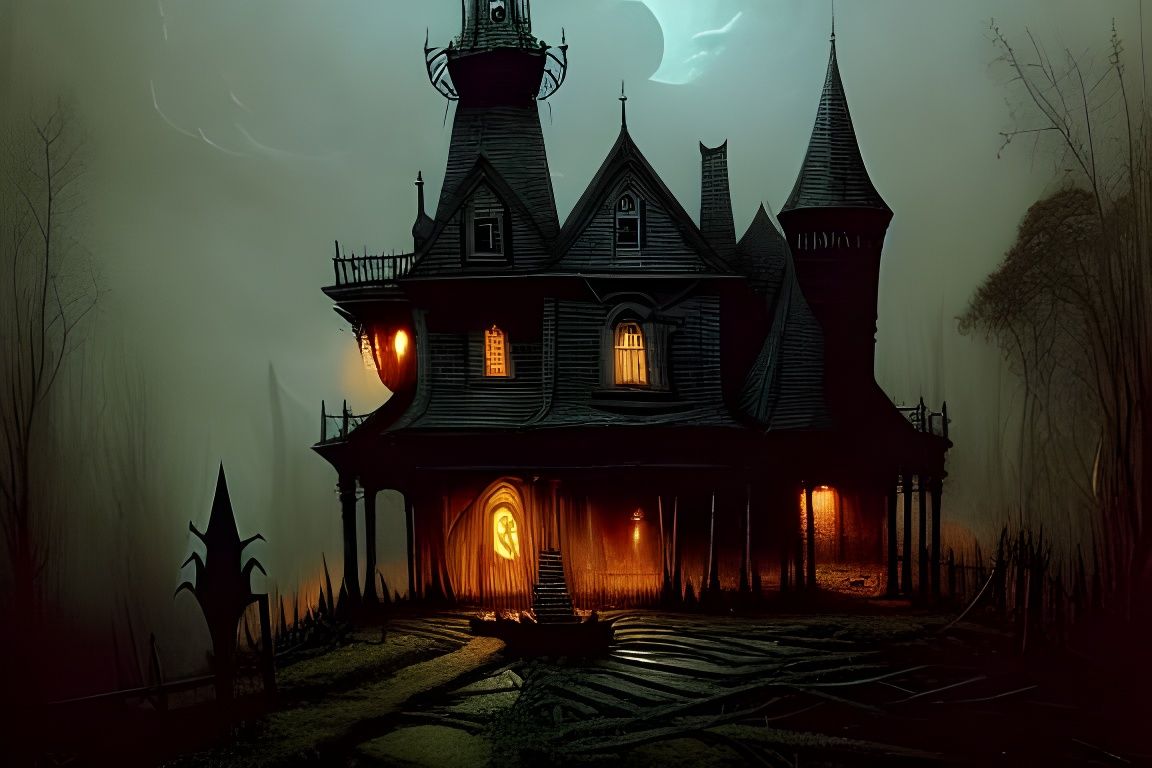 Spooky Witch's House on Halloween as Oil Painting