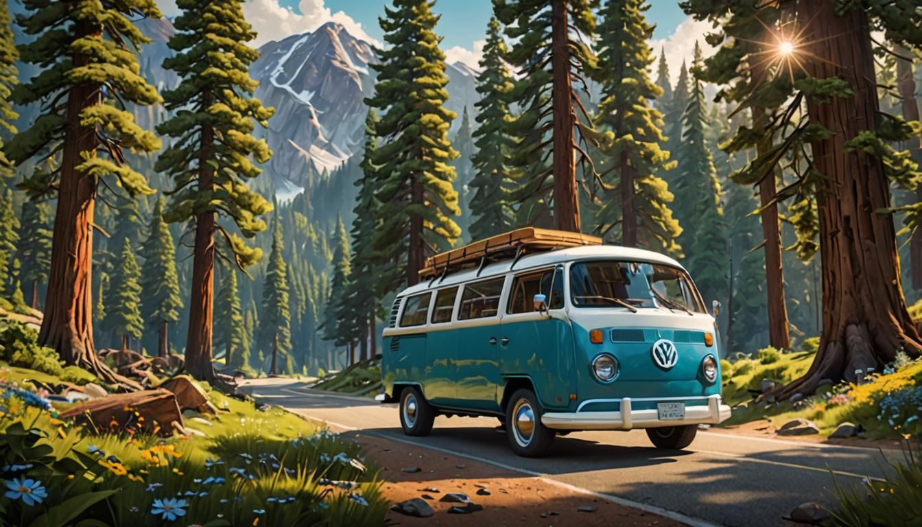 Volkswagen Van in Sequoia Park: Anime Art