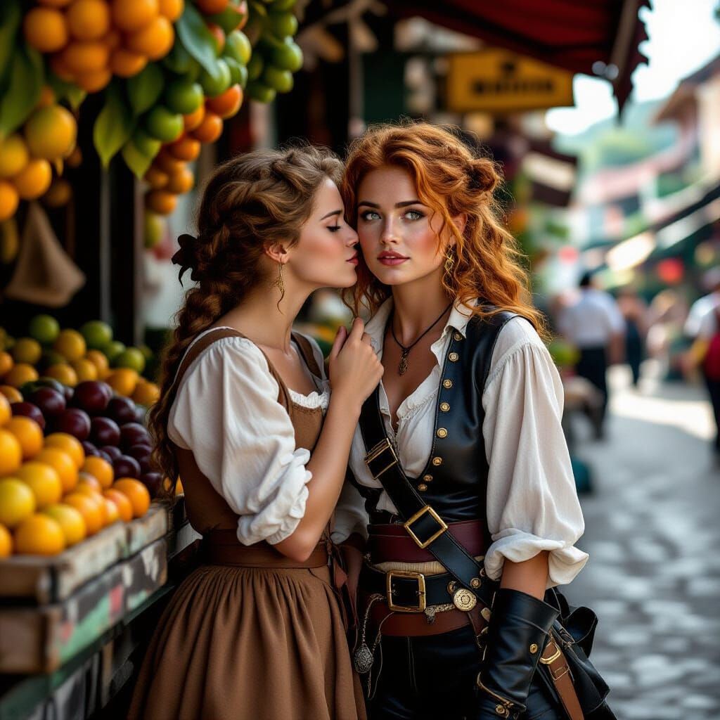 Caribbean Fruit Stand Scene: A Tender Moment
