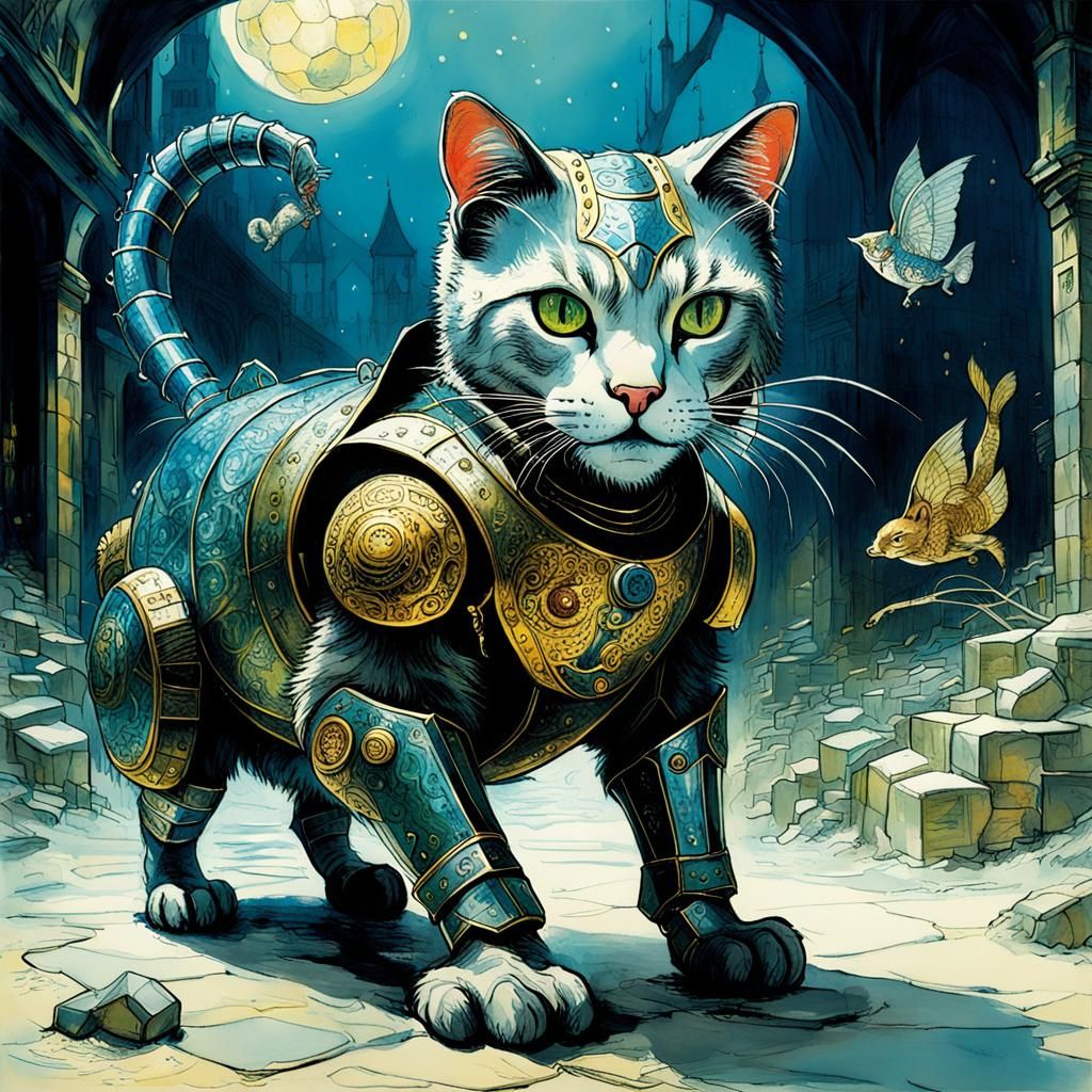 Glass Armored Cat in Surrealist Style