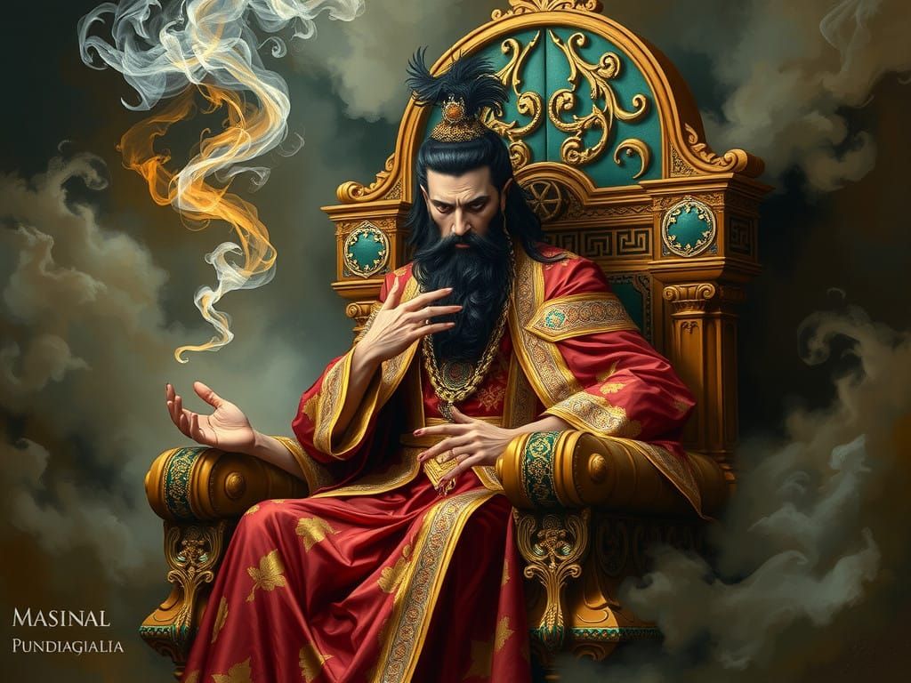 Regal Master of Mystical Djinn in Gouache Style