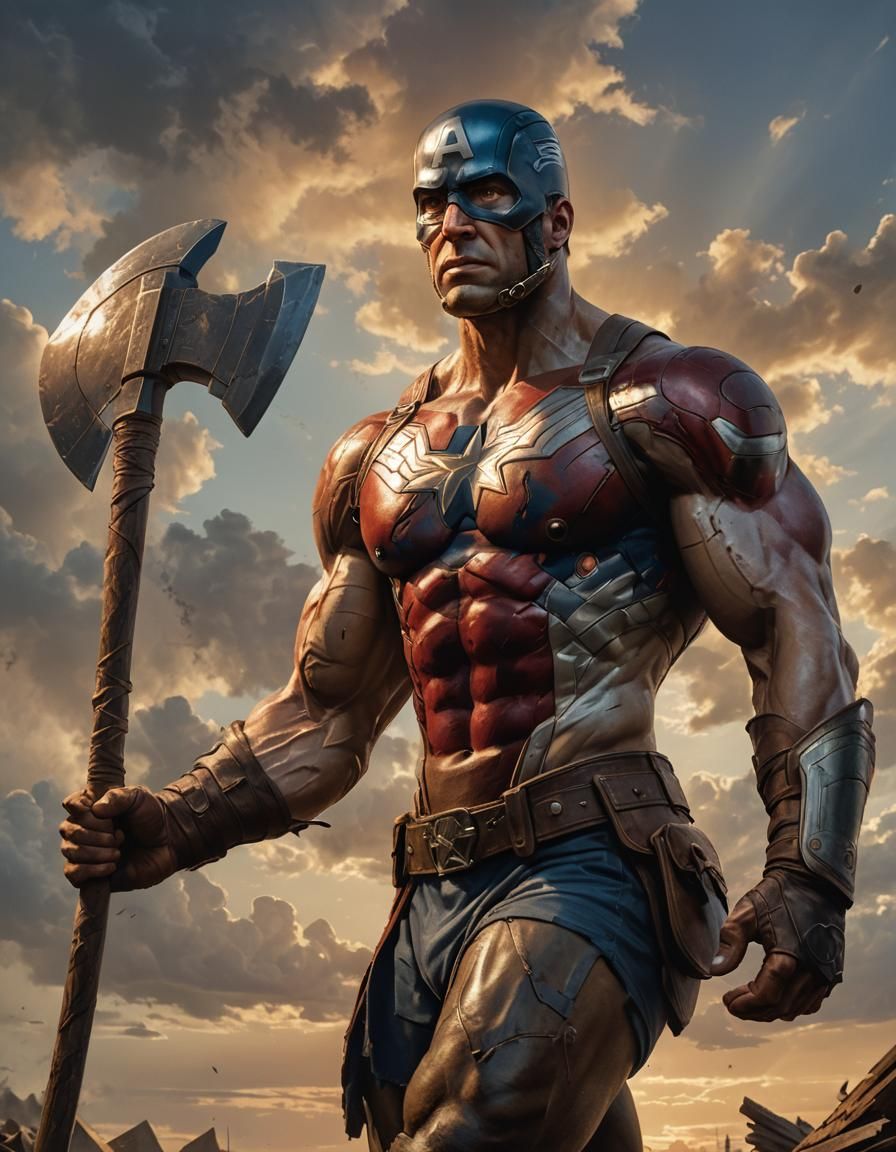 Captain America Warrior Triumphant in Hyperrealist Art