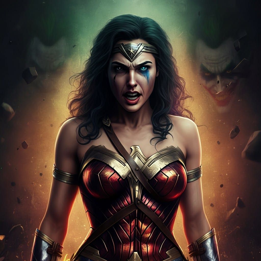 Wonder Woman infected with Joker venom.