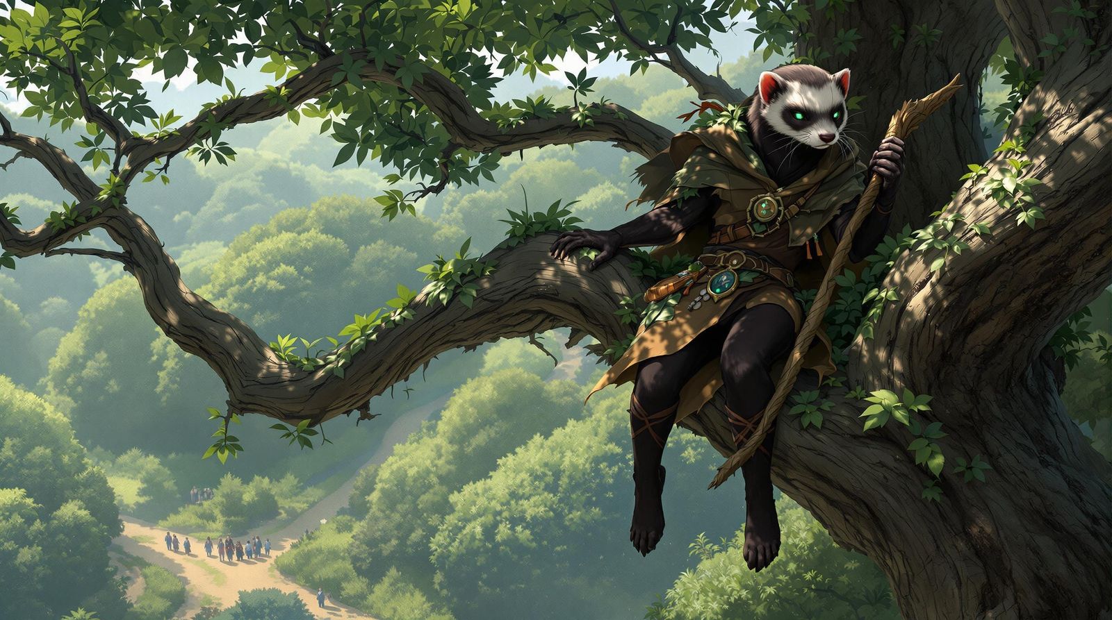 Druid Ferret Watches Over the Woodland Trail