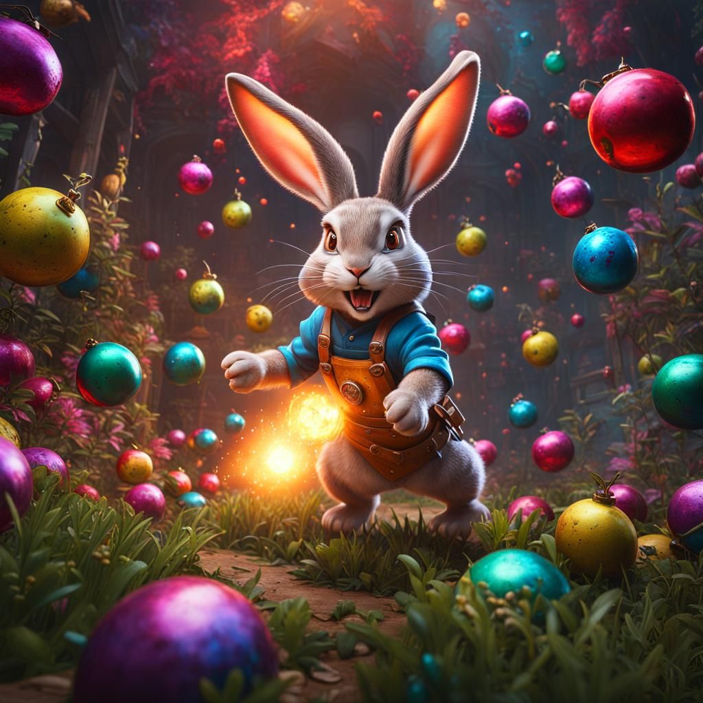 Giant Angry Rabbit Grenade Attack: Fantasy Art