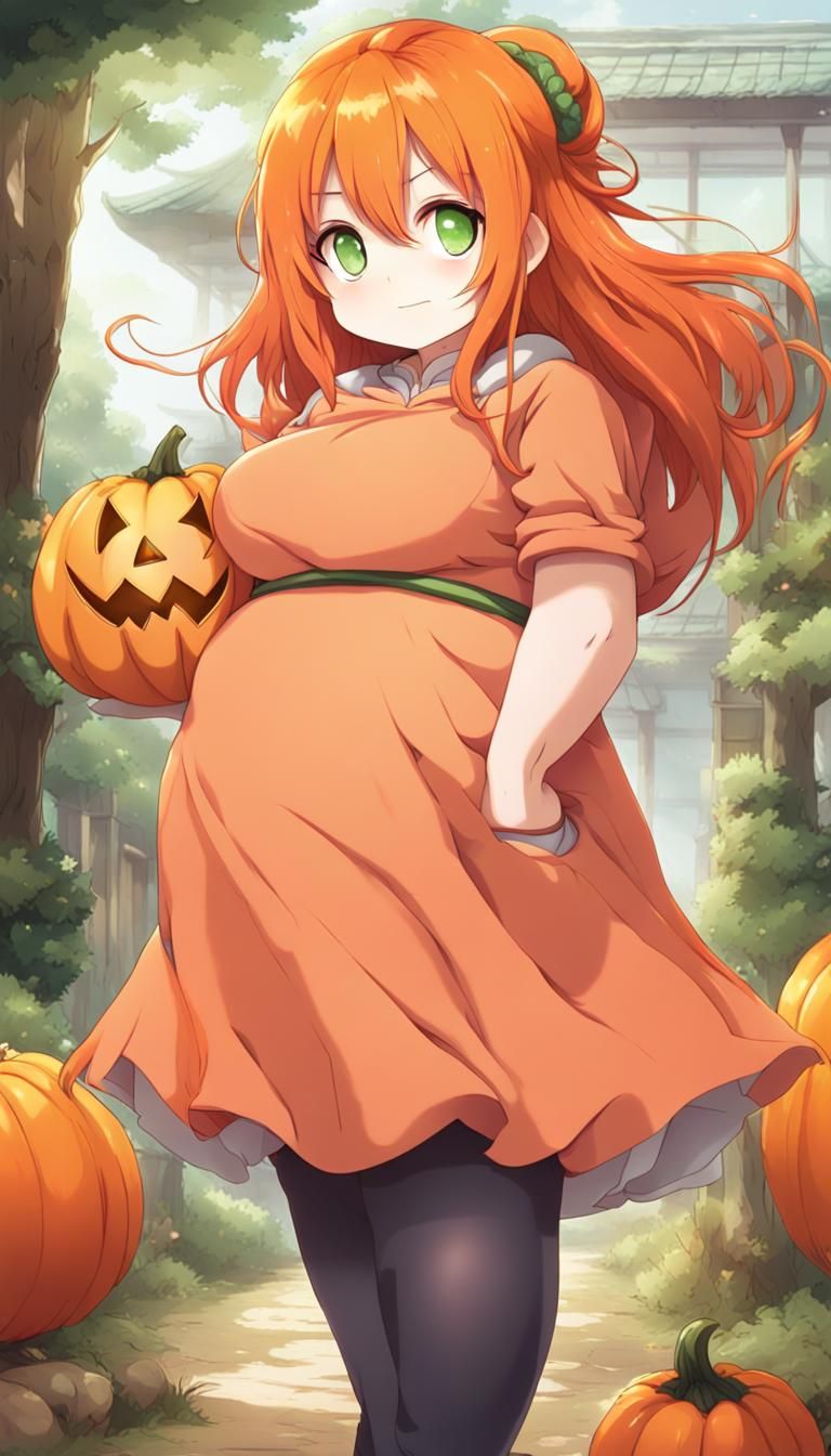 Girl in Pumpkin Costume, Anime Style