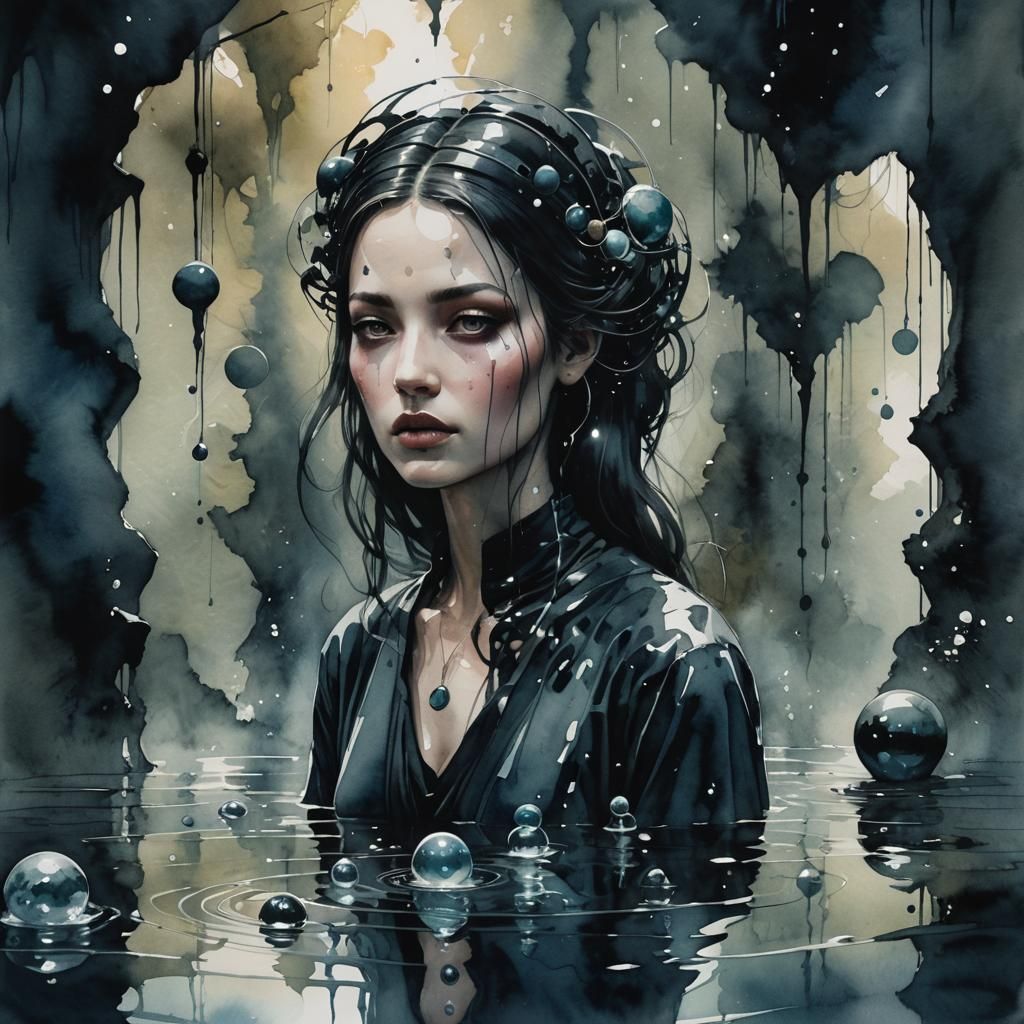 Surreal Oracle in Moody Watercolor Art