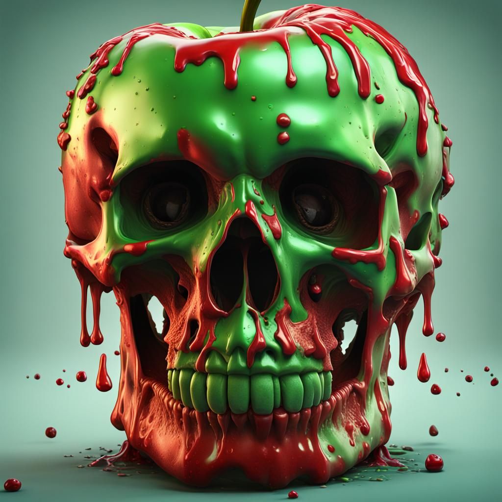 Melting Apple Skull: 3D Fantasy Concept Art