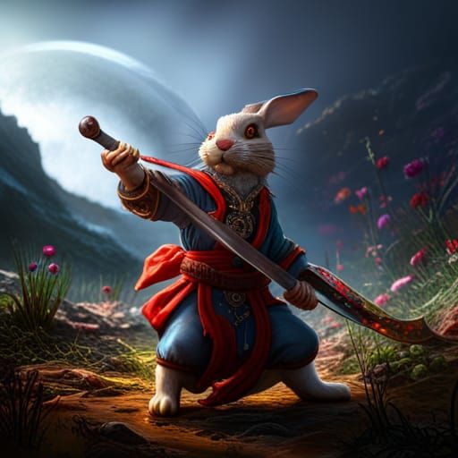 Hyperrealistic Rabbit with Katana, a Digital Masterpiece