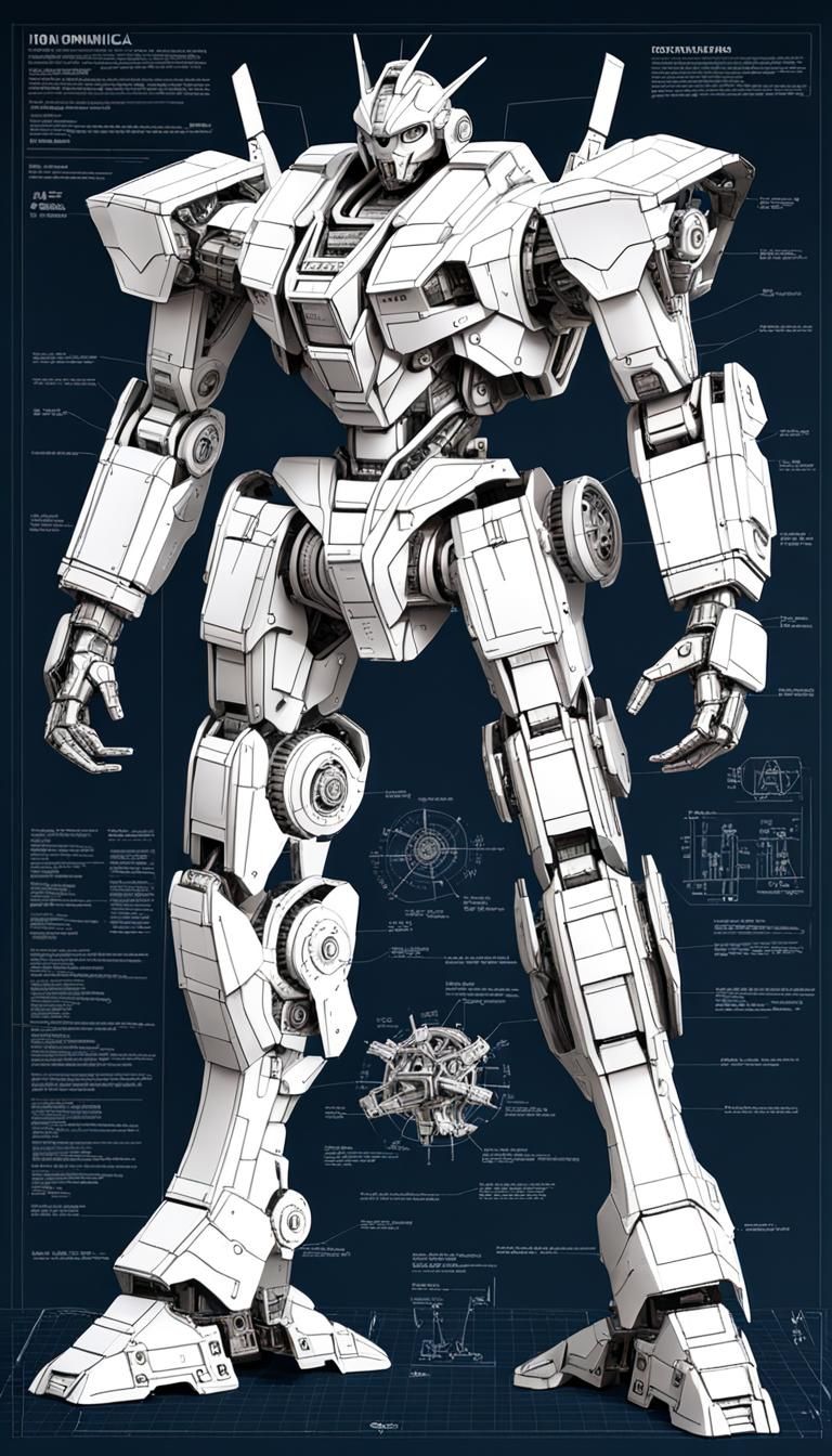 Detailed Iron Mech Wireframe Model Sheet