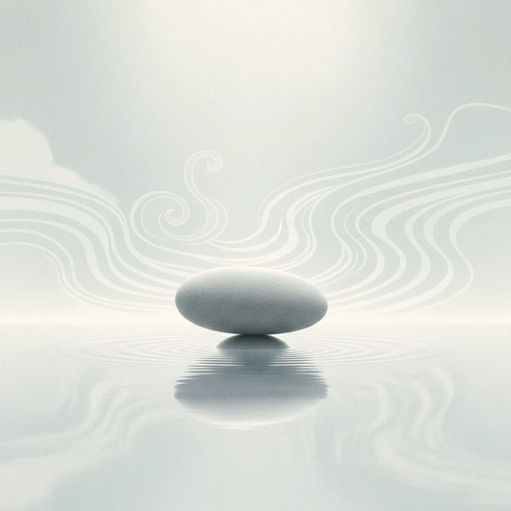 Minimalist Landscape with Balanced Stone and Mist