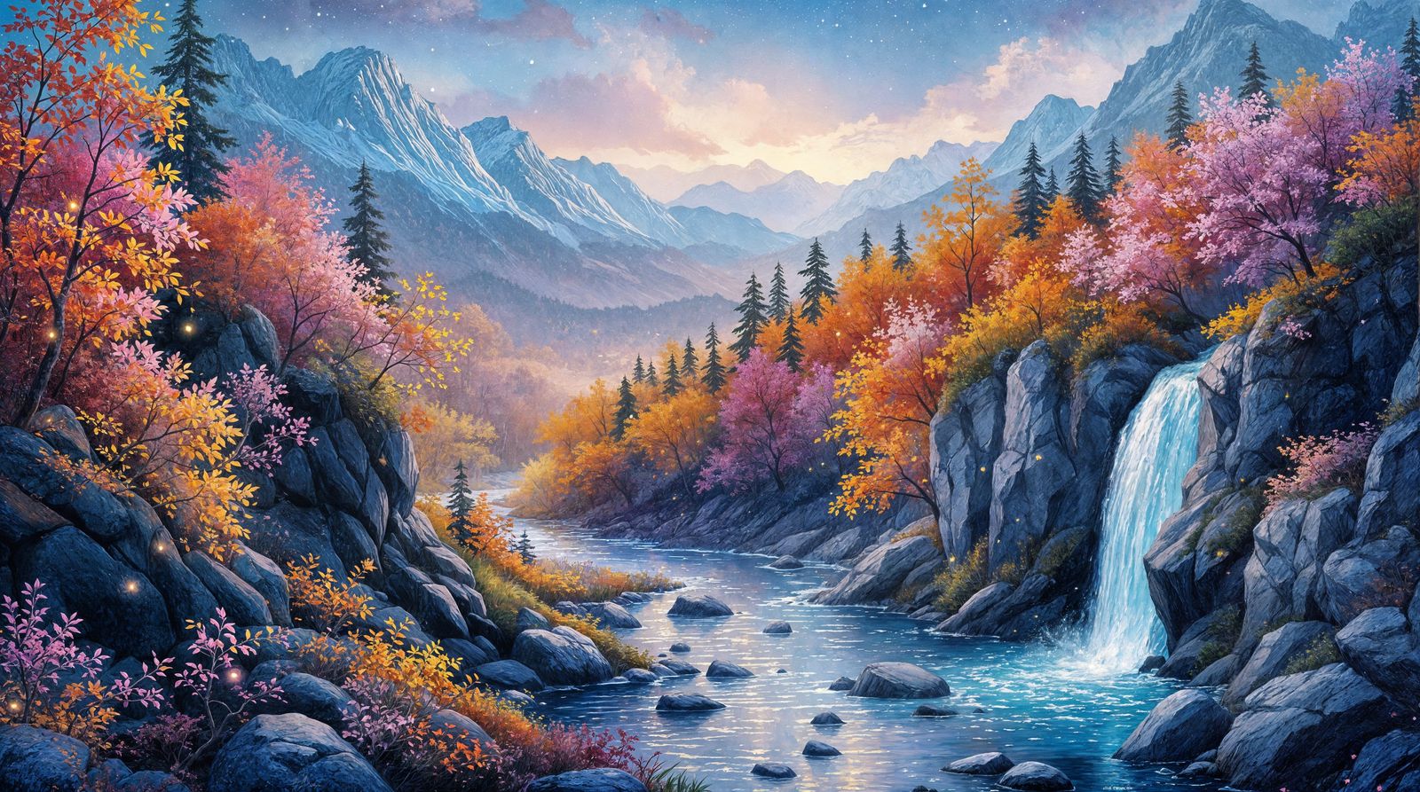 Autumn Twilight in Serene Mountain Valley