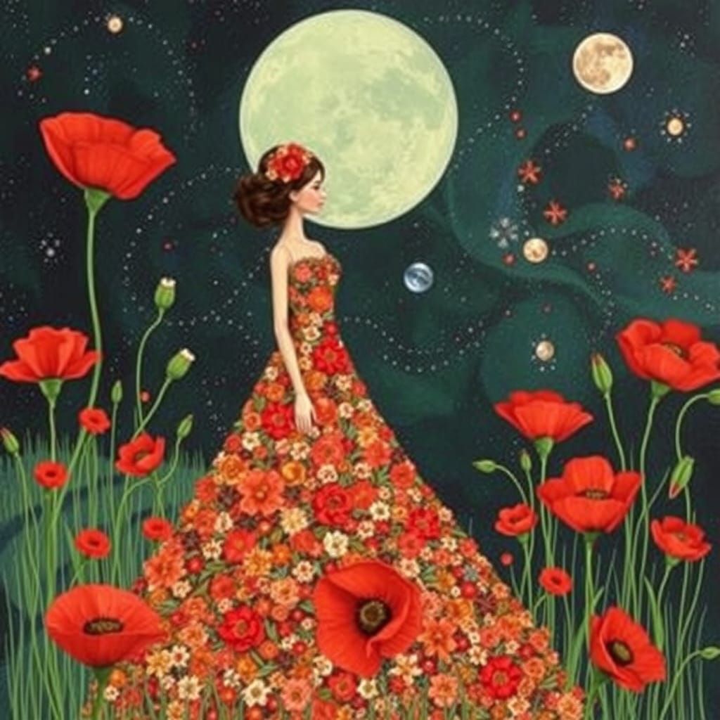 Barbie in Liminal Space with Klimt Poppies