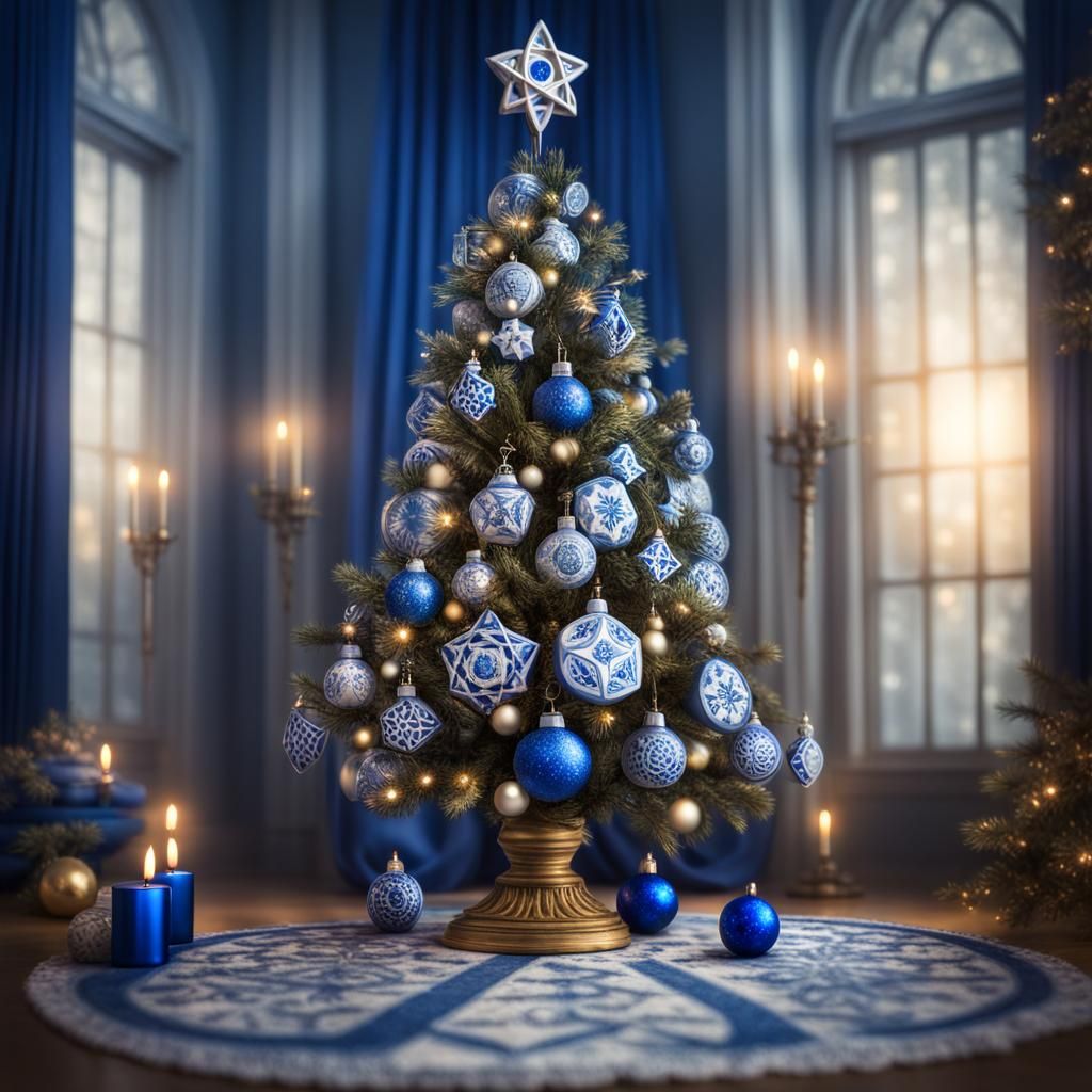 Christmas Tree Decorated for Hanukkah in HDR