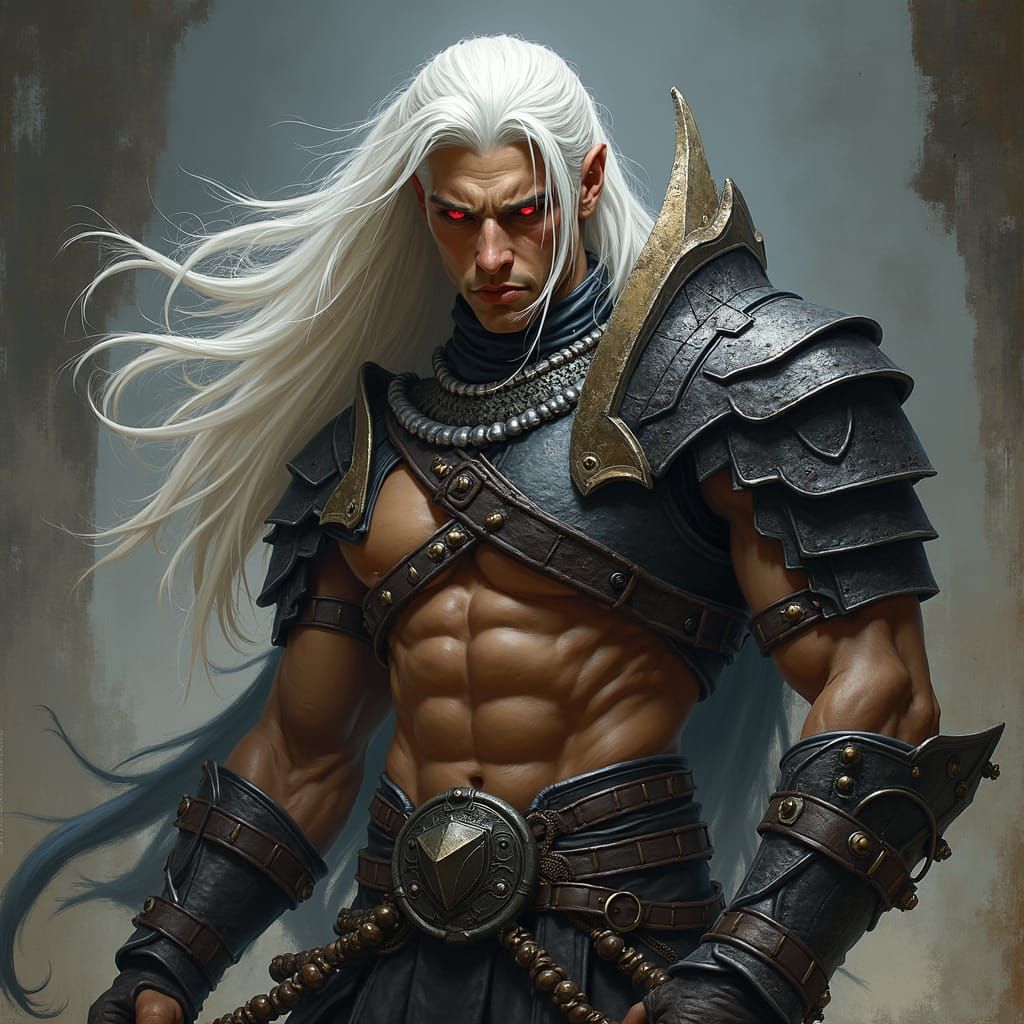 Dramatic Drow Warrior in Dark Fantasy Style