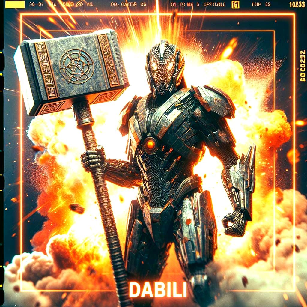 Futuristic Knight with Hammer in Cinematic Explosion