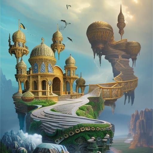 Surreal Landscape with Ornate Details in Magical Realism