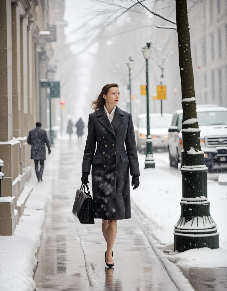 Woman Walking in Snowstorm
