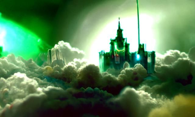 Emerald Castle in the Clouds: Kinkade-Rutkowski Style