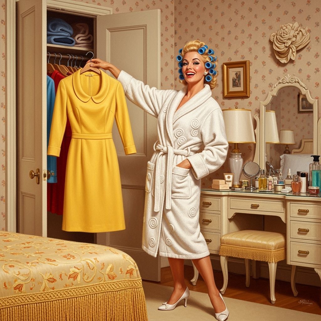 Blonde Woman in 1960s Bedroom with Yellow Dress