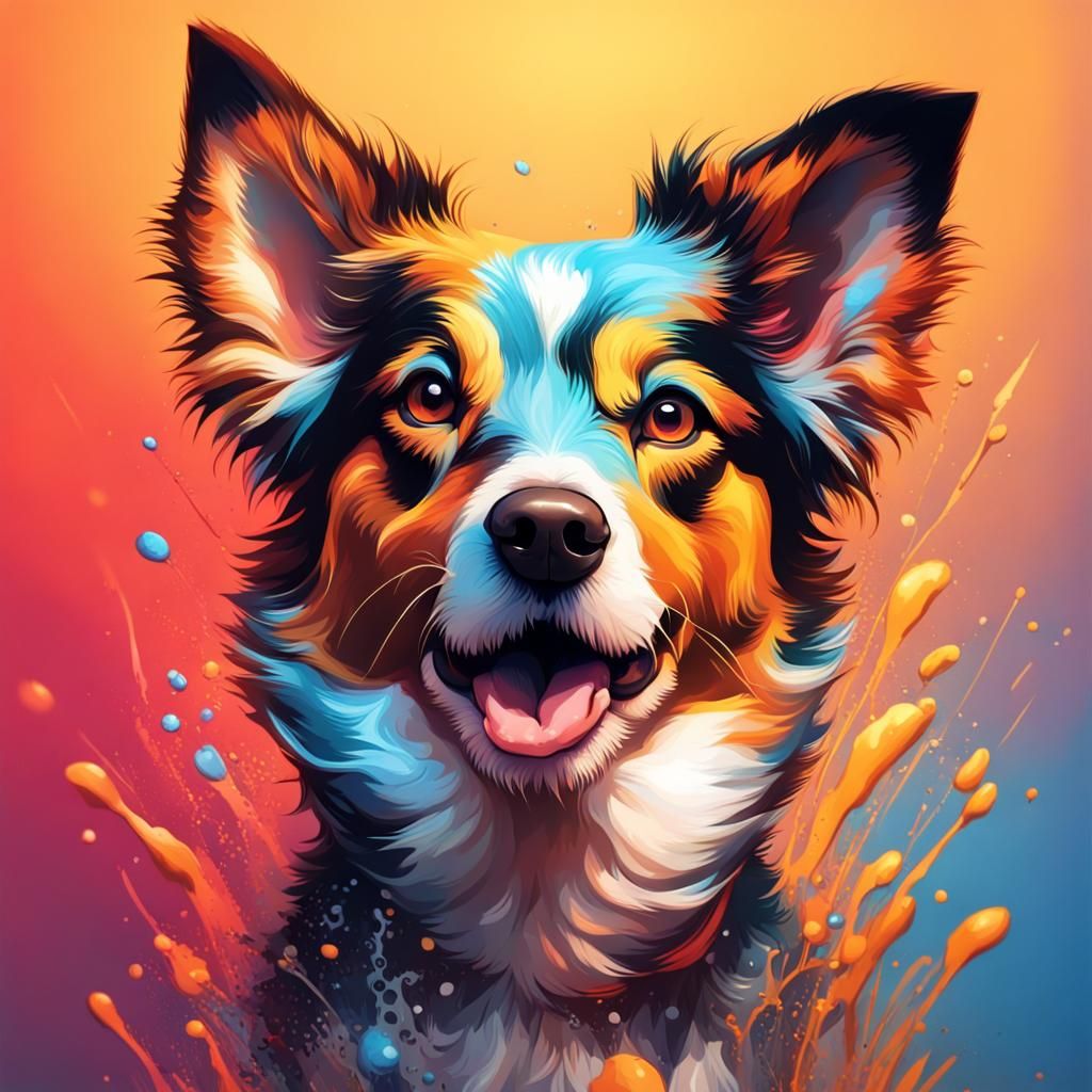 Hyperrealistic Cute Dog Portrait with Colorful Background