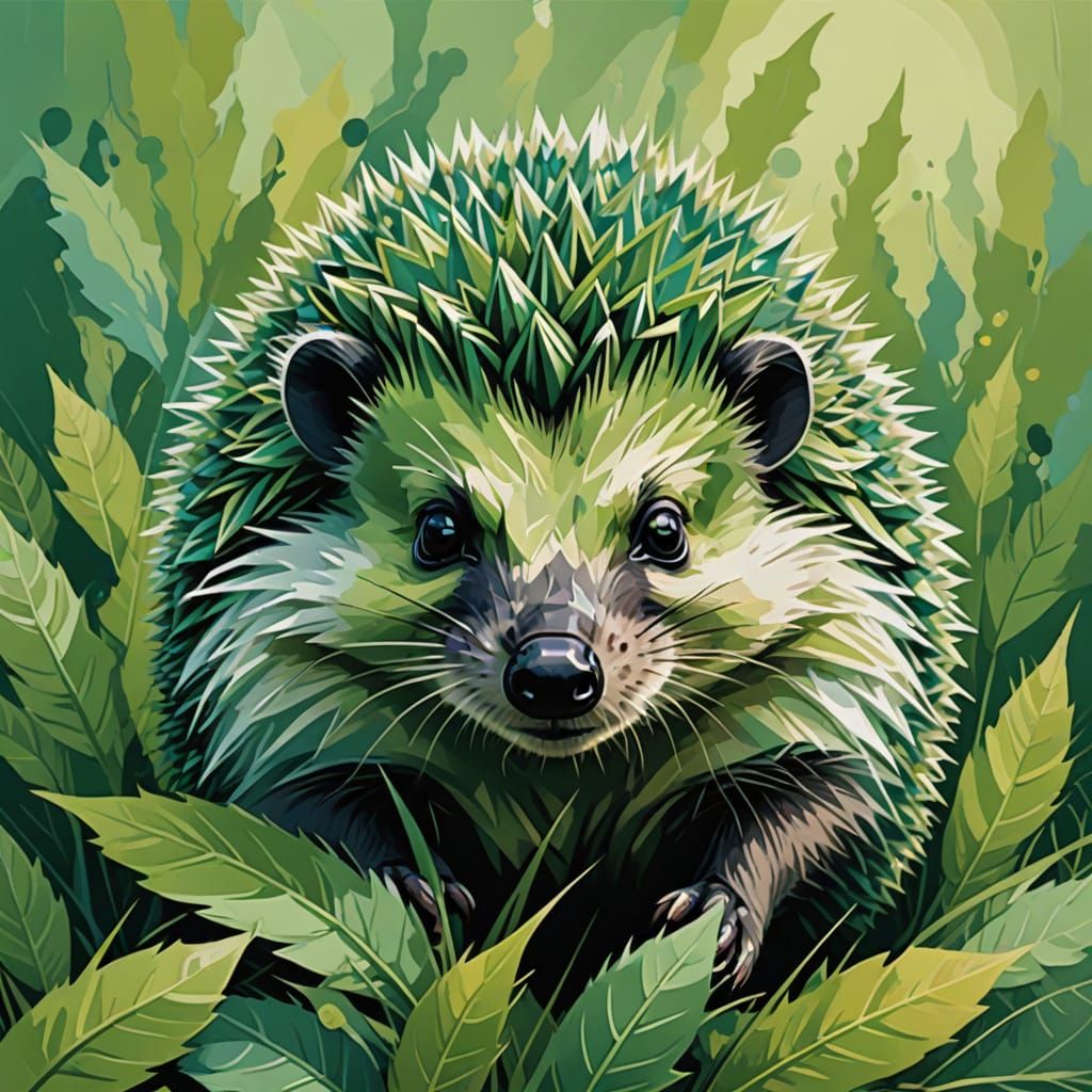 Whimsical Green Hedgehog in Vibrant Complementary Colors