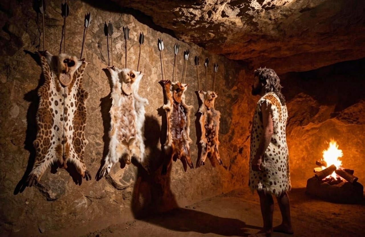 Caveman Selects Animal Skin Dress for Outdoor Adventure