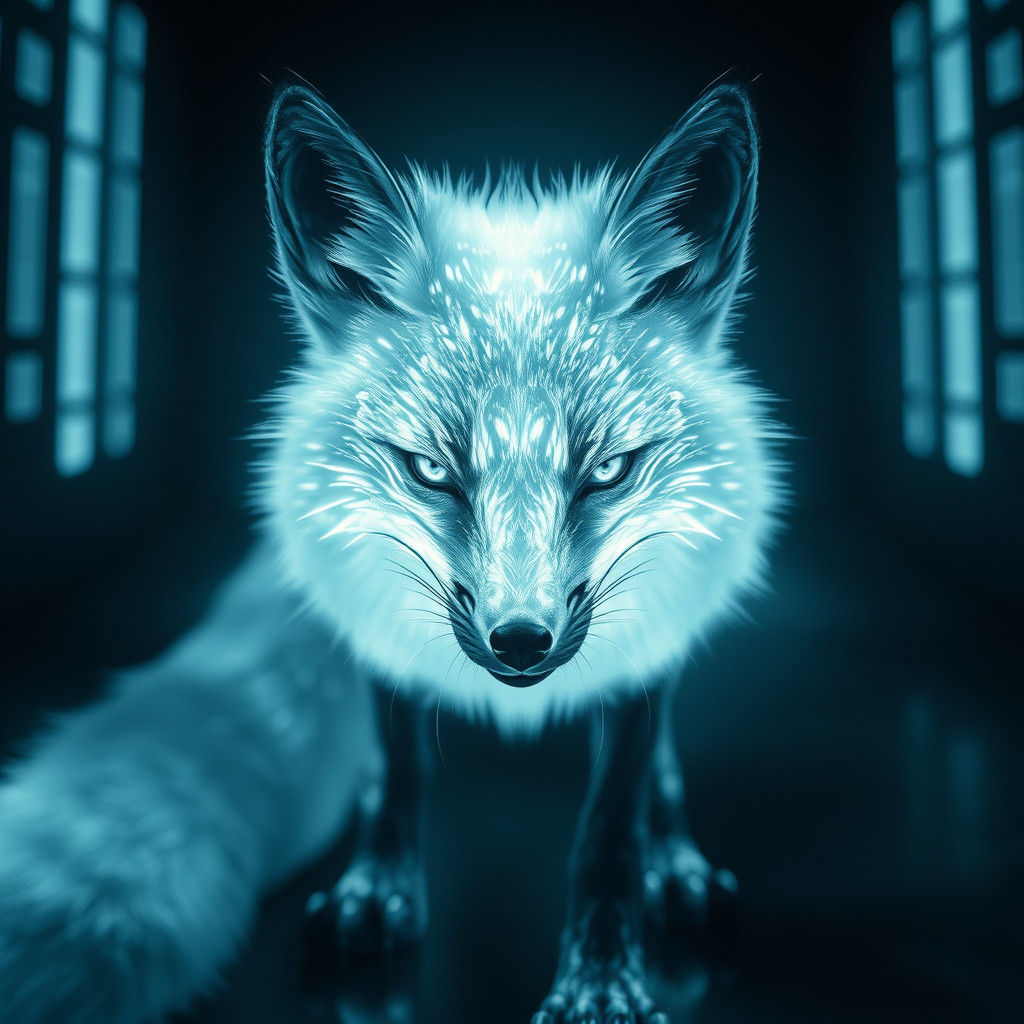 Bioluminescent Fox Radiating Light in the Darkness