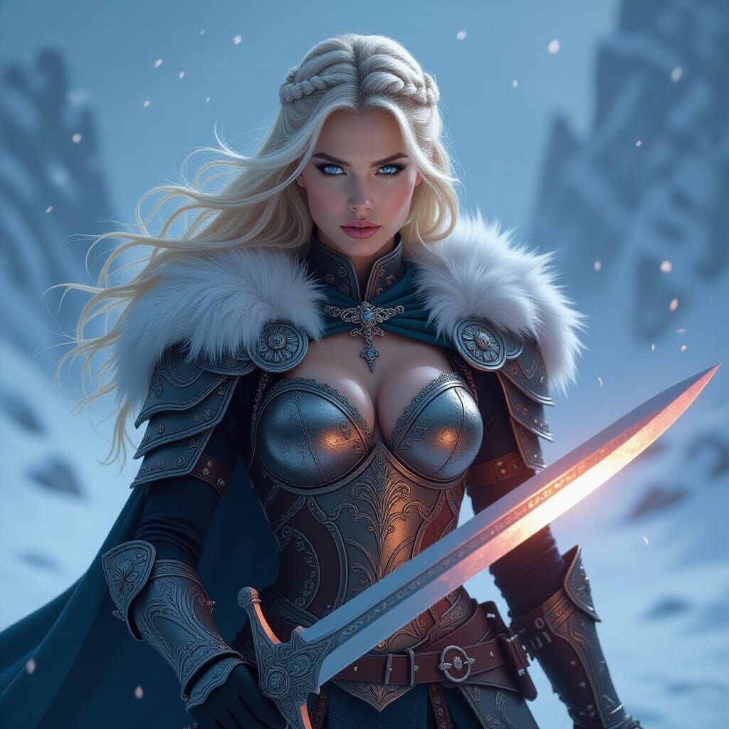 Valkyrie on Battlefield in Hyperrealistic Digital Painting