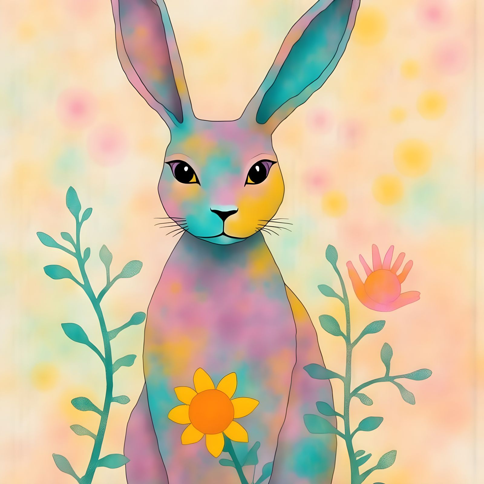 Gelli Printed Rabbit Artwork