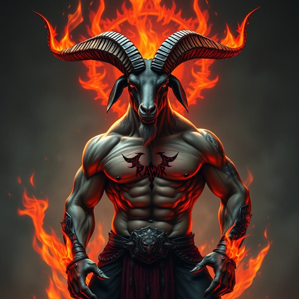 Dark Fantasy Warrior Goat with Rawr Emblem