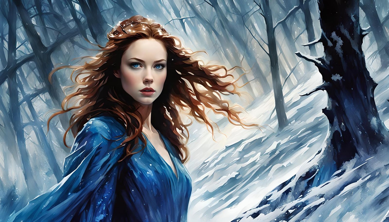 Melancholic Teenager Lost in Dark Snowy Woods