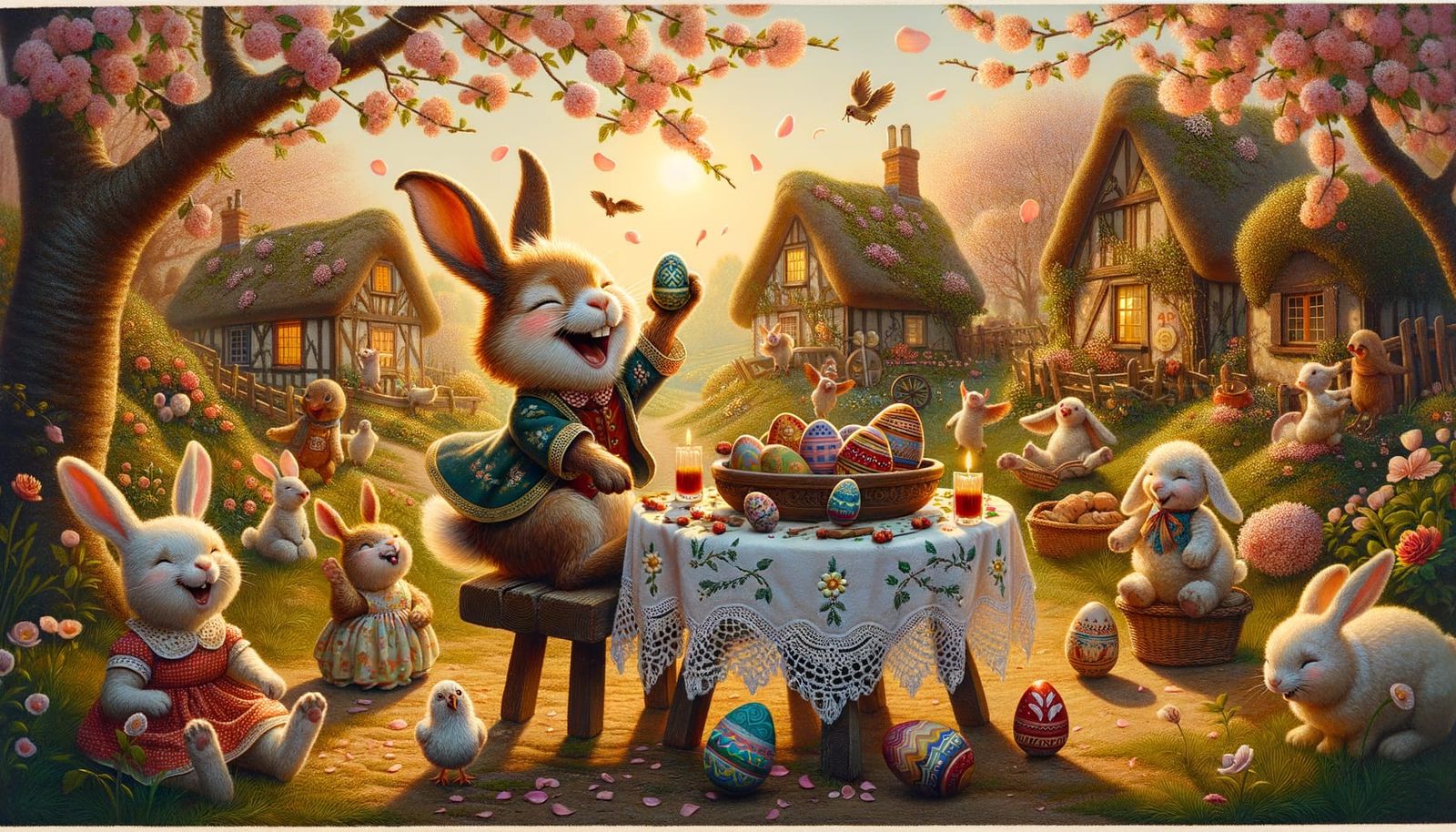 Whimsical Disney-Style Springtime Scene with Easter Hare and...