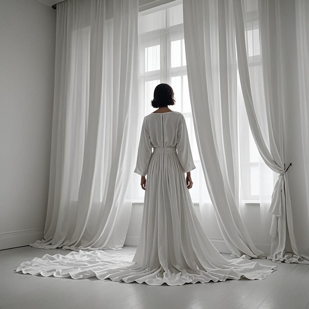 Minimalist White Room with White Curtains