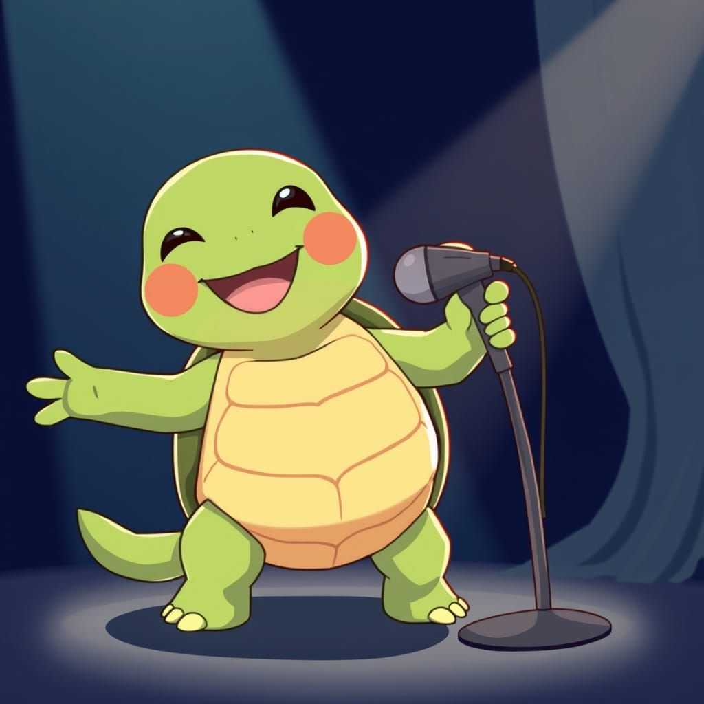 Anime Turtle Singing on Stage with Spotlight