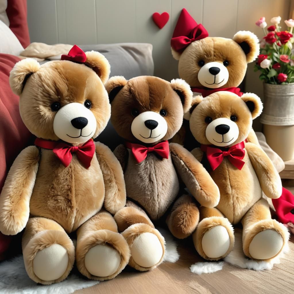 Three Teddy Bears in Cozy Sunlight