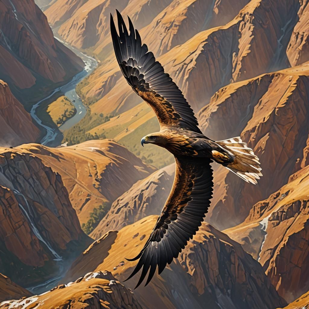Golden Eagle Flies Past Glider in Hyperrealistic Style