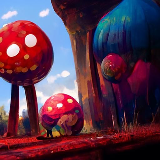 Gumball in a Greg Rutkowski Style Mushroom Landscape