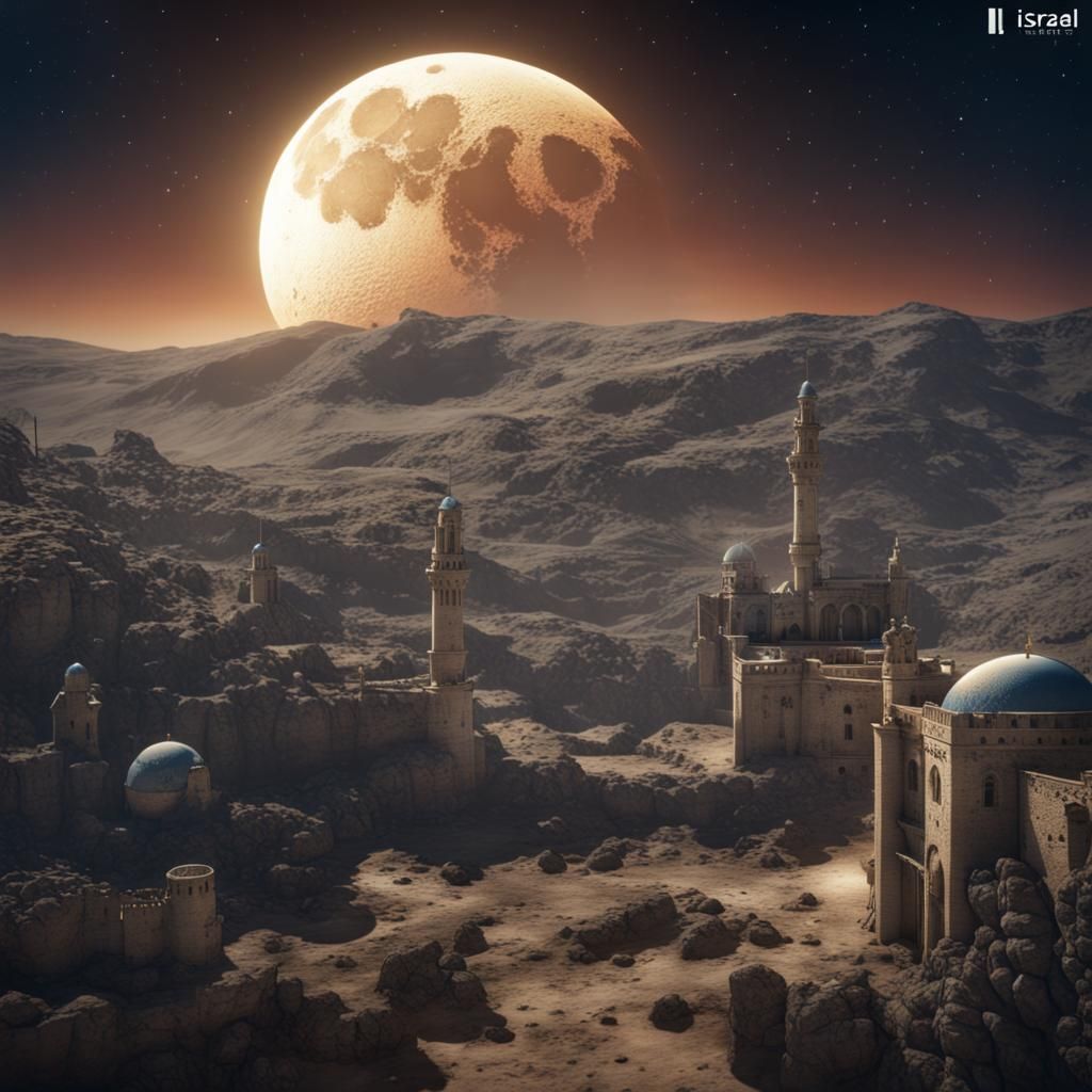 Israel Banner Around the Moon Fantasy Concept Art