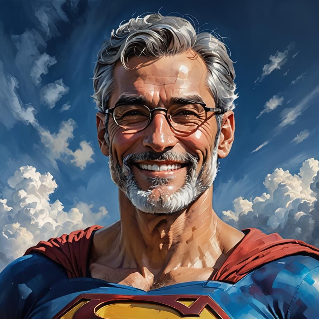 Friendly Superman with Glasses in Impressionist Style