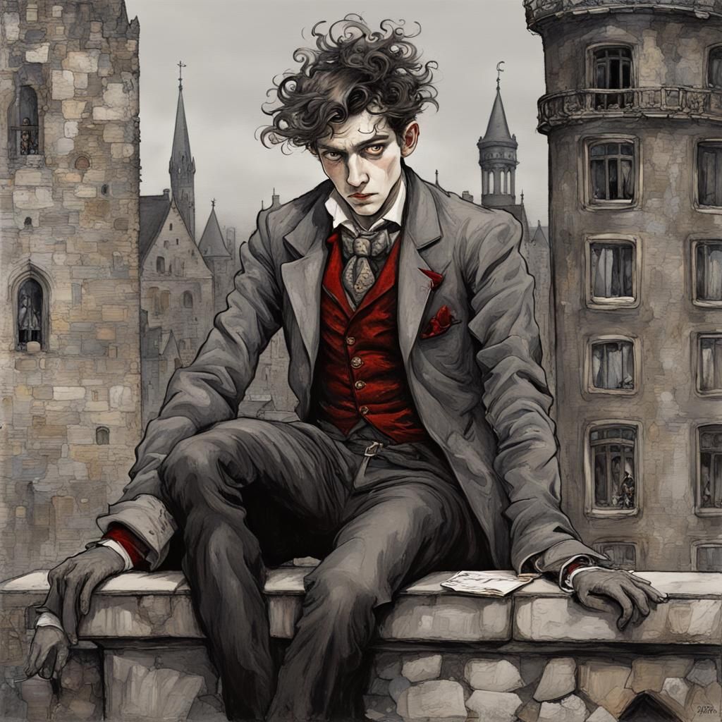 Steerpike on Clocktower in Art Nouveau Style