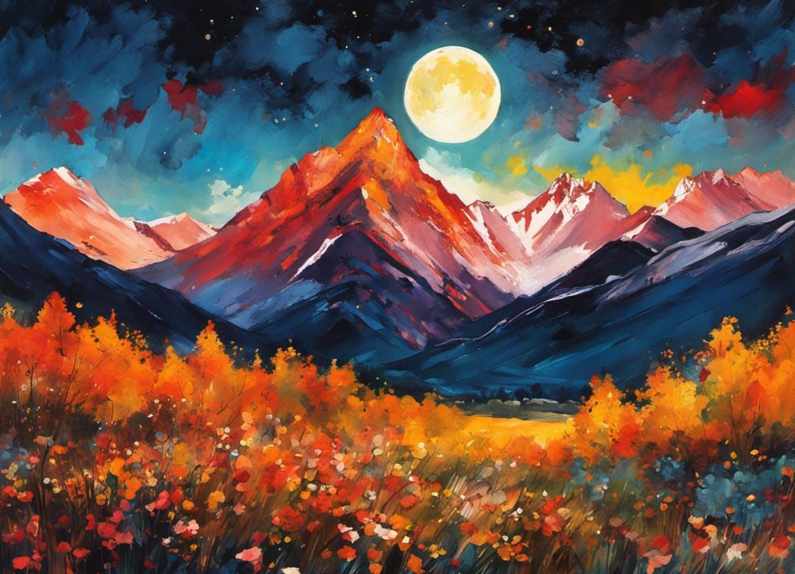 Autumn Mountain Landscape in Gouache Style