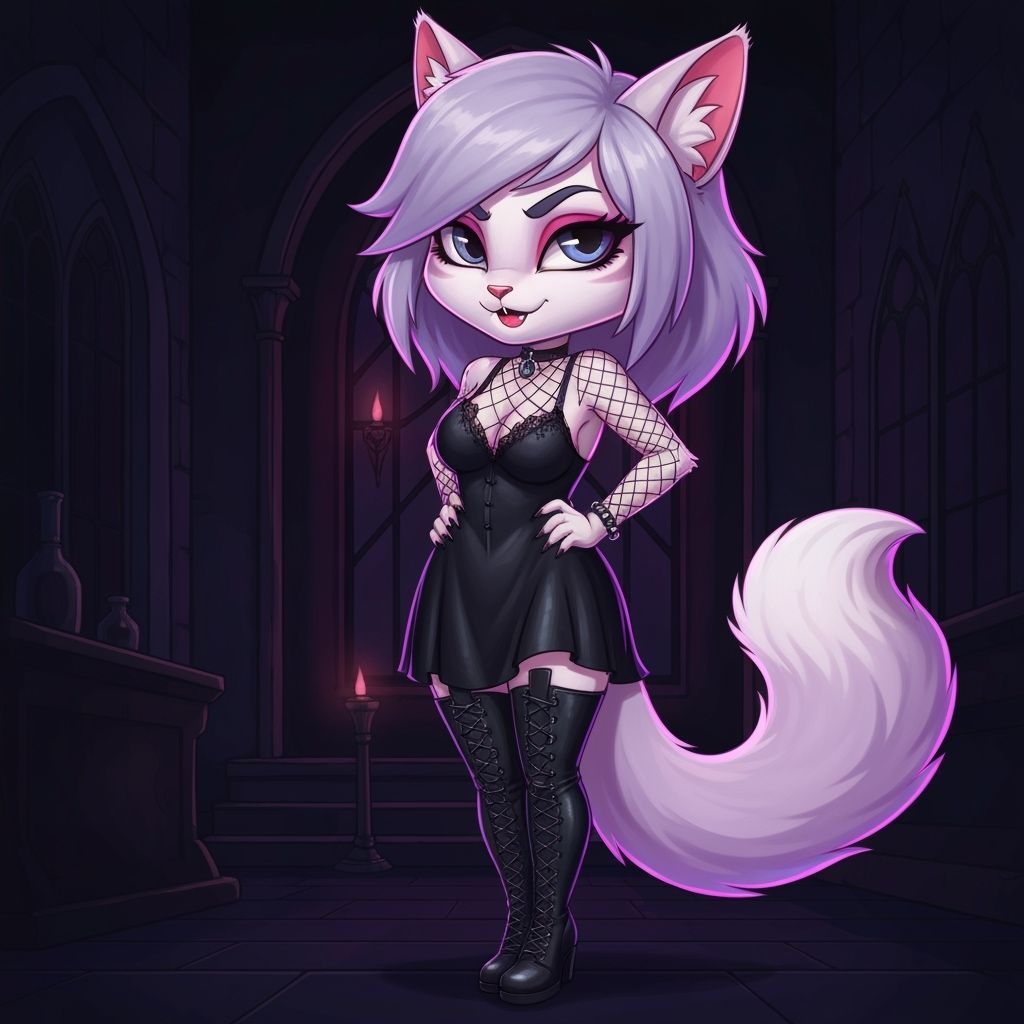 Gothic Cat Girl in Cartoon Style