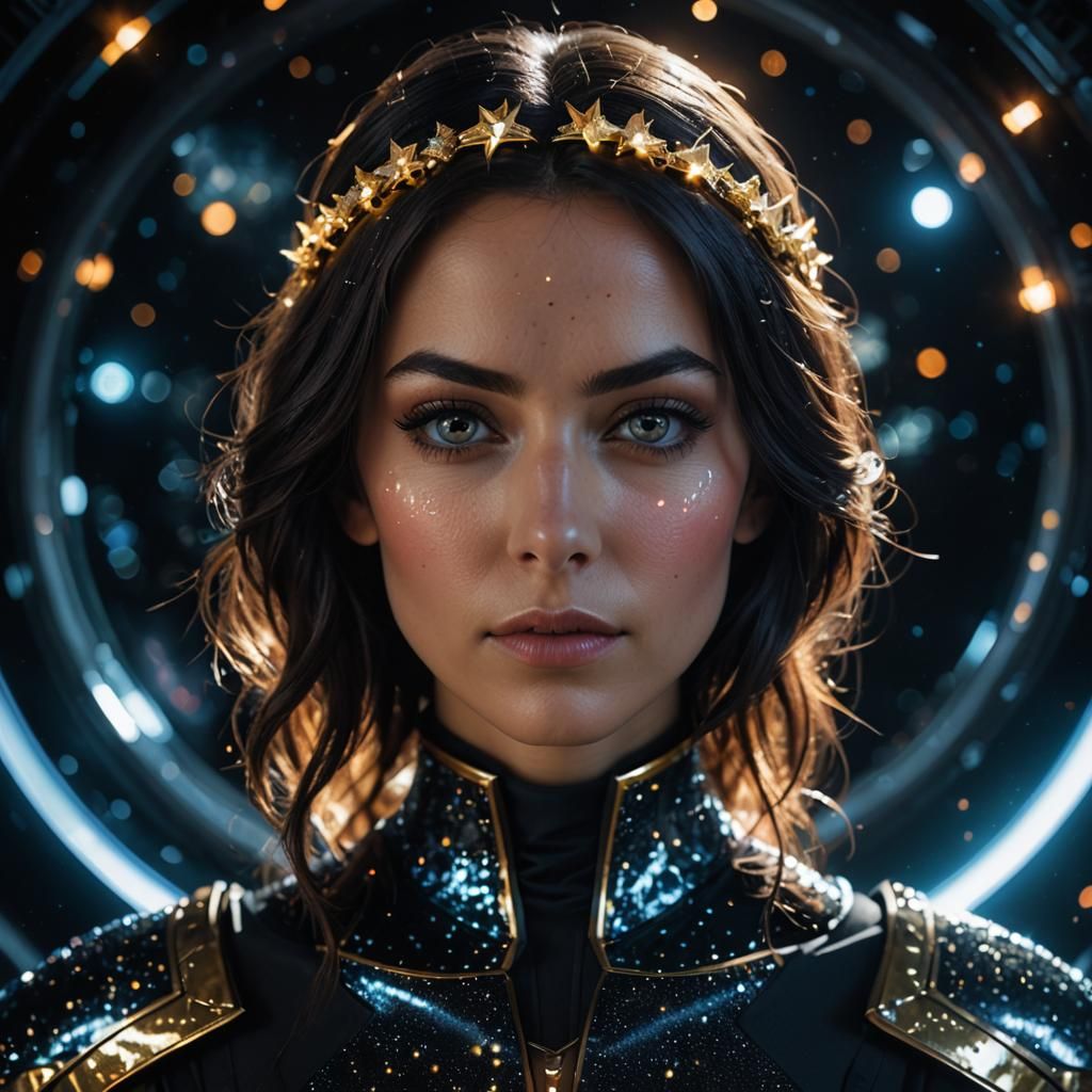 Futuristic Medieval Woman Portrait in Double Exposure Style